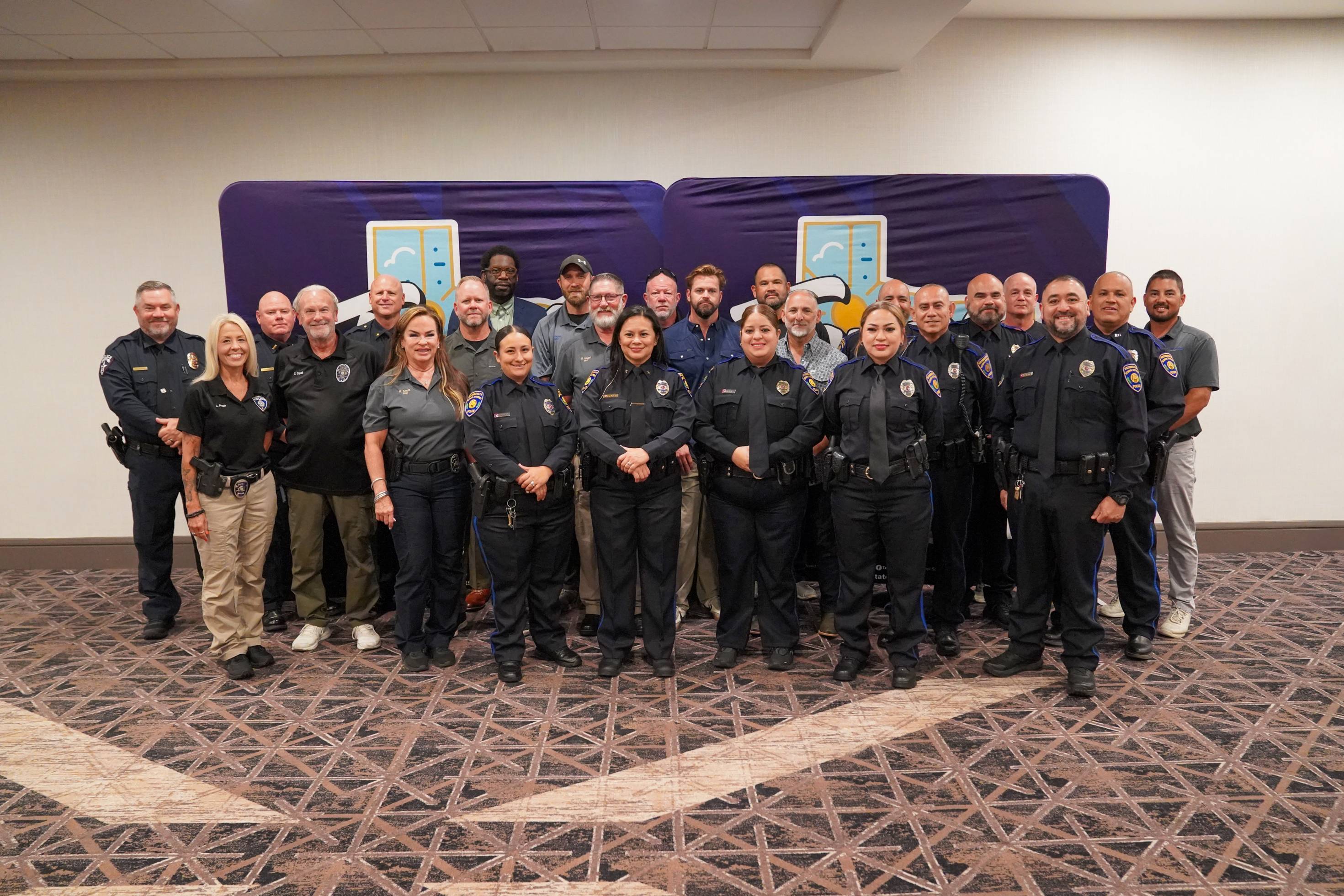 very large group of school safety officials posing for photo