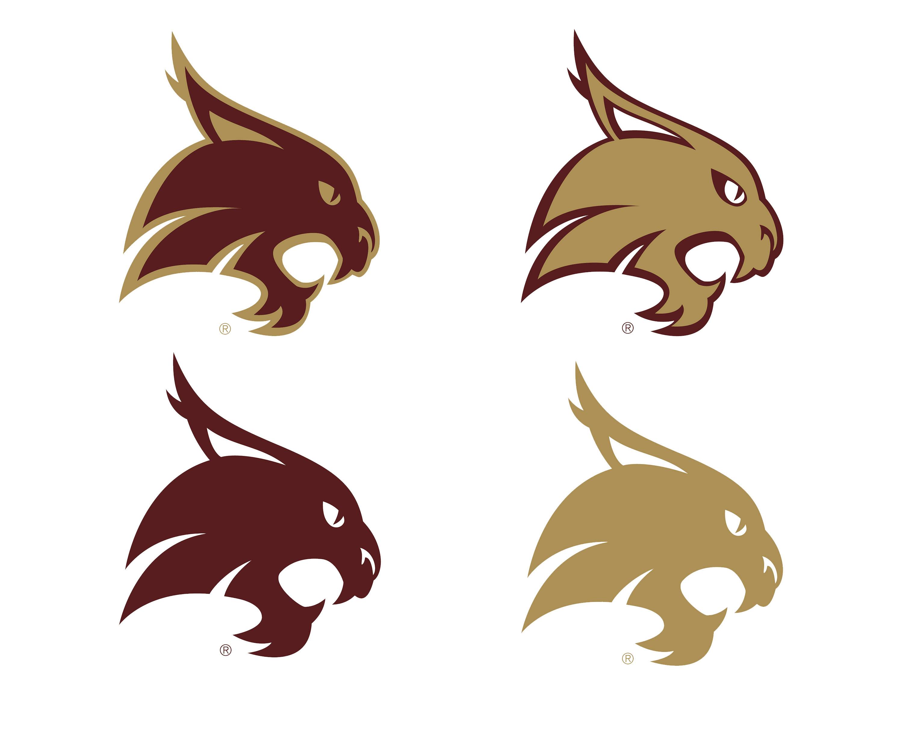 Four versions of the SuperCat logo in Maroon and Gold