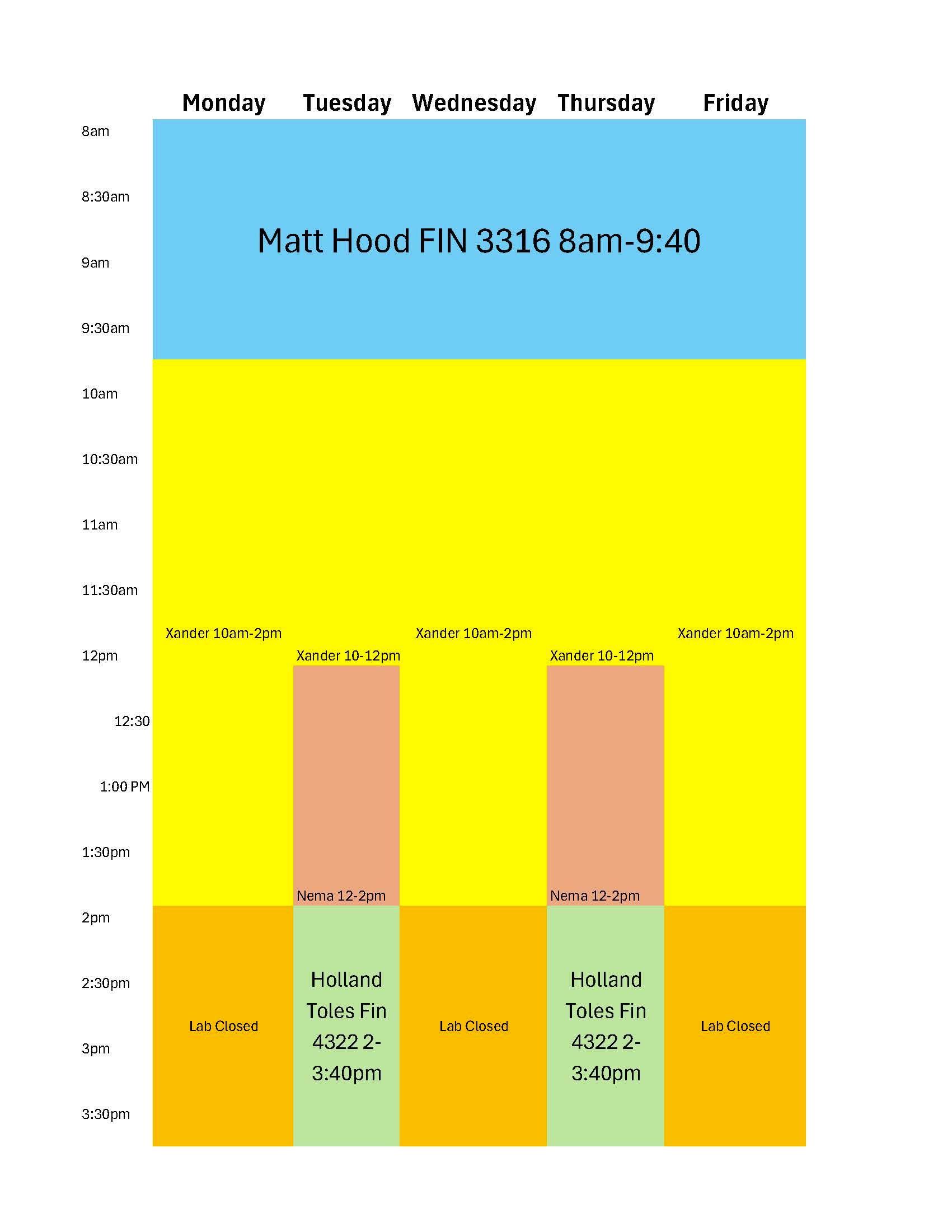 Spring 2026 lab schedule