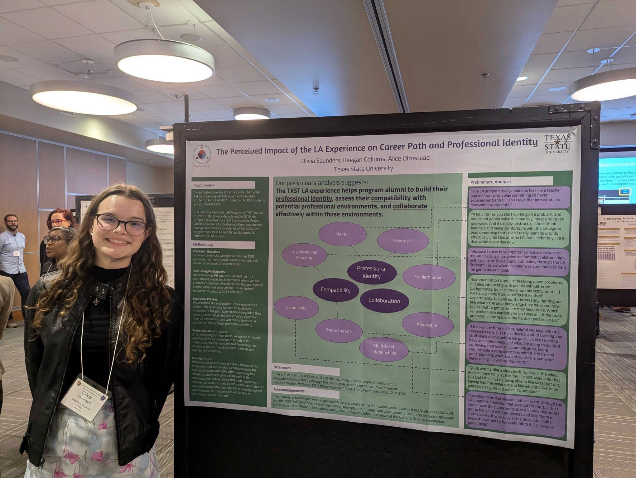 Graduate Student presenting a poster at ILAC in the Fall 2024 in Colorado. Poster title is: The Perceived Impact of the LA Experience on Career Path and Professional Identity