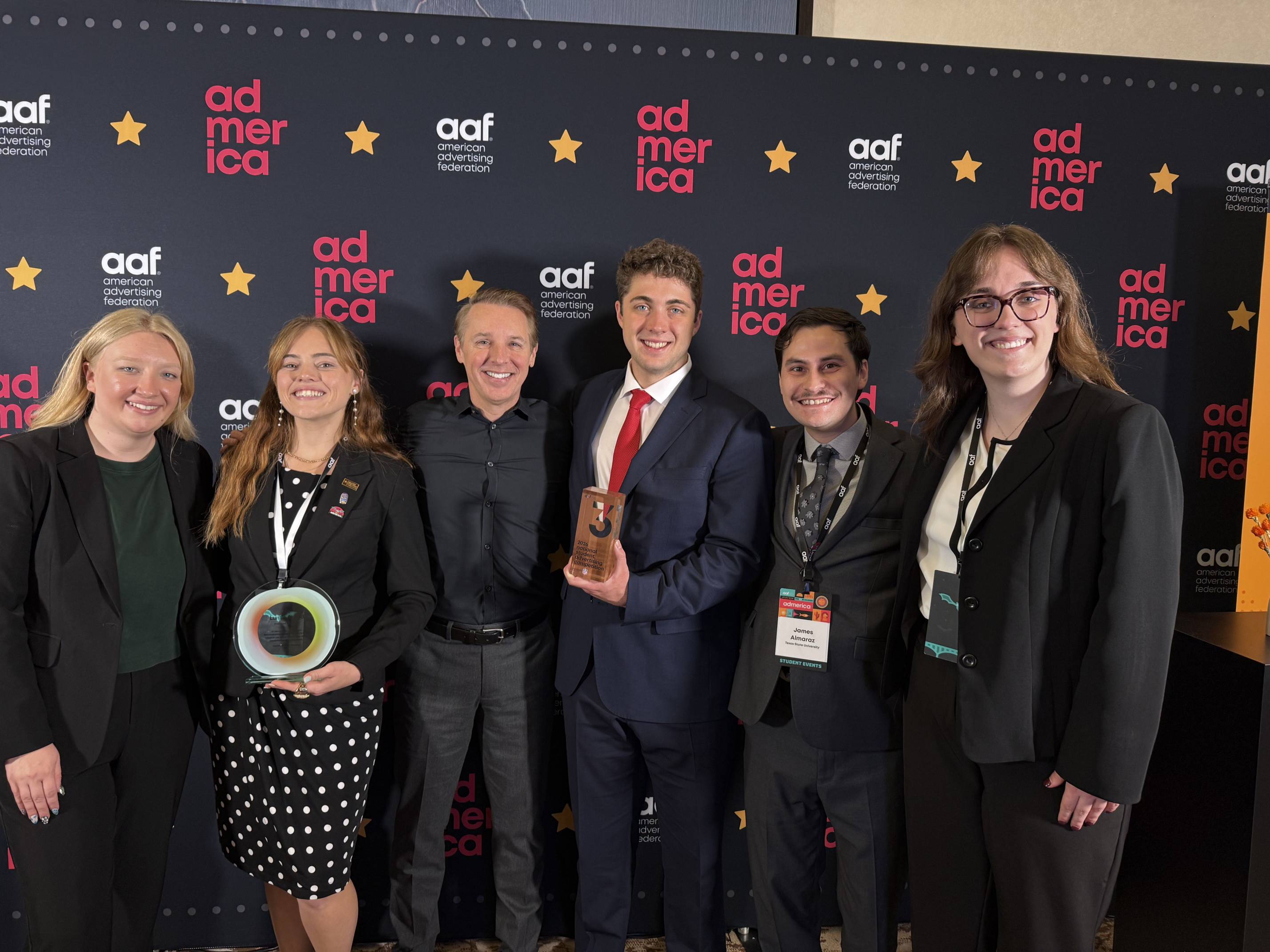 2025-2026 AAF Team at National Student Advertising Competition with 3rd place trophy