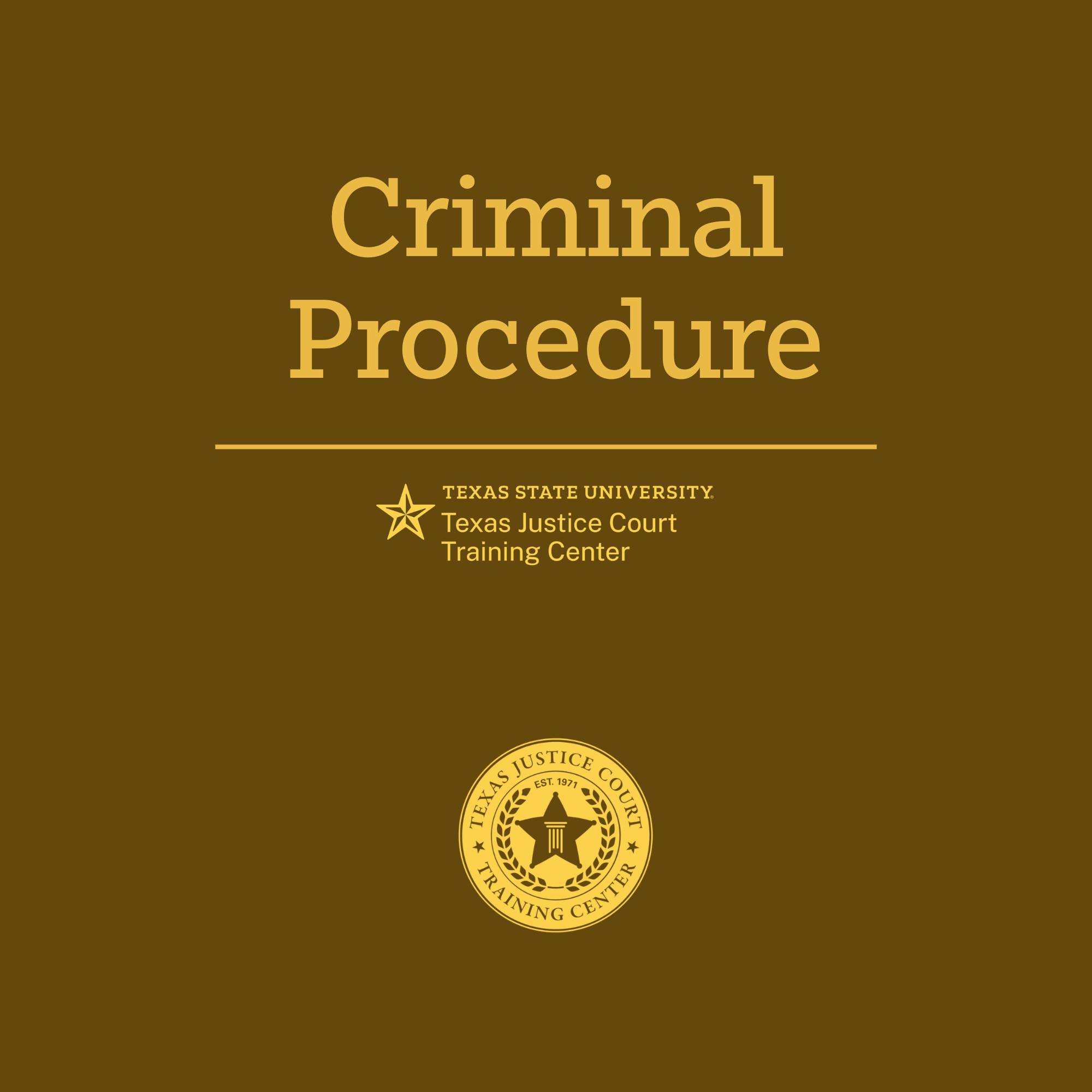 A book cover displaying the title "Criminal Procedure" and the author "Texas Justice Court Training Center" 