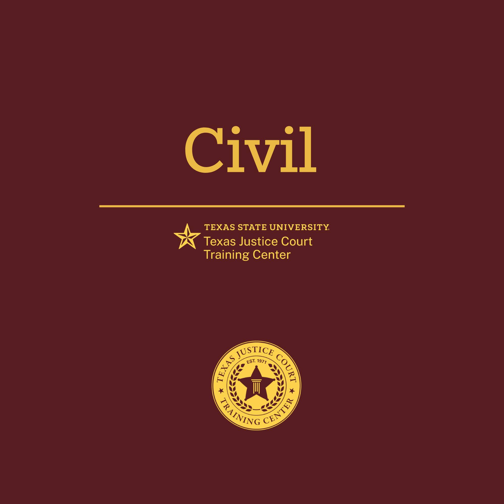 A book cover displaying the title "Civil" and the author "Texas Justice Court Training Center" 