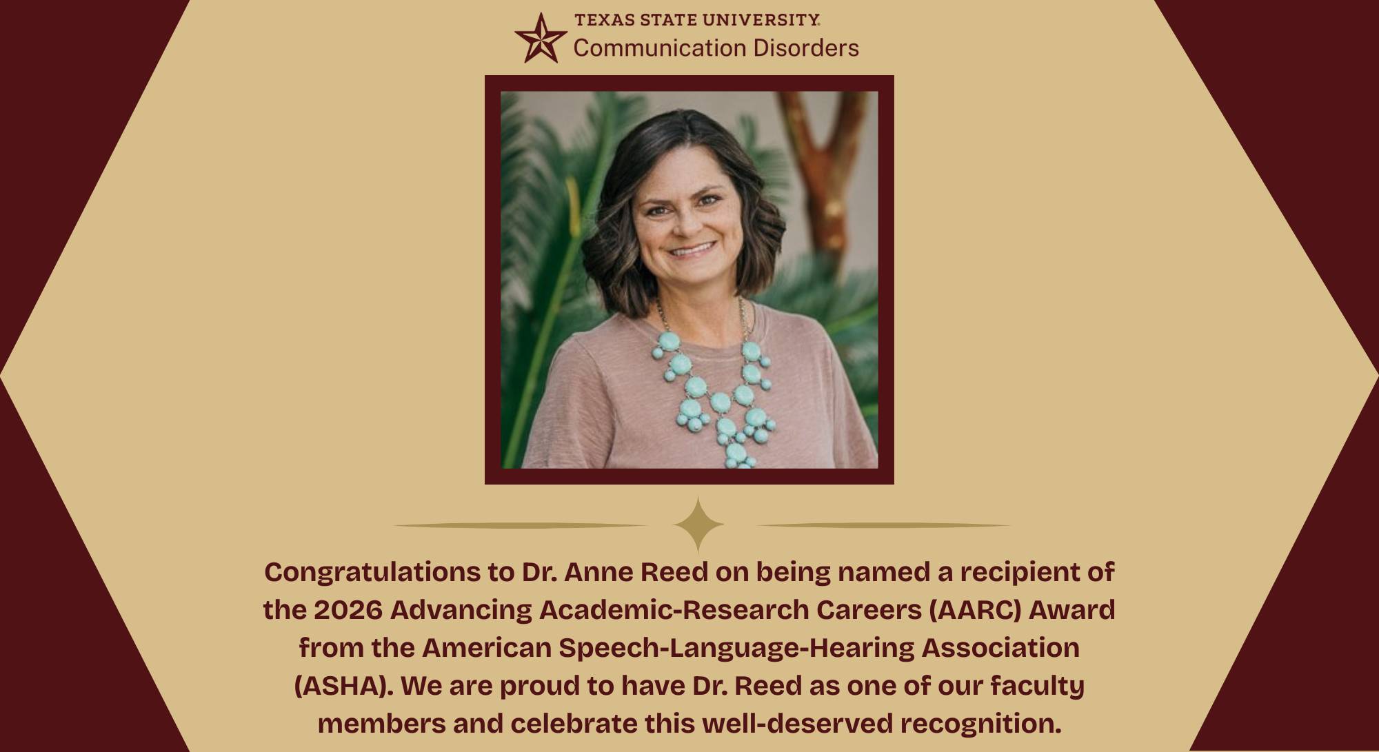 slide congratulating Dr. Reed in CDIS for being awarded the AARC award from ASHA