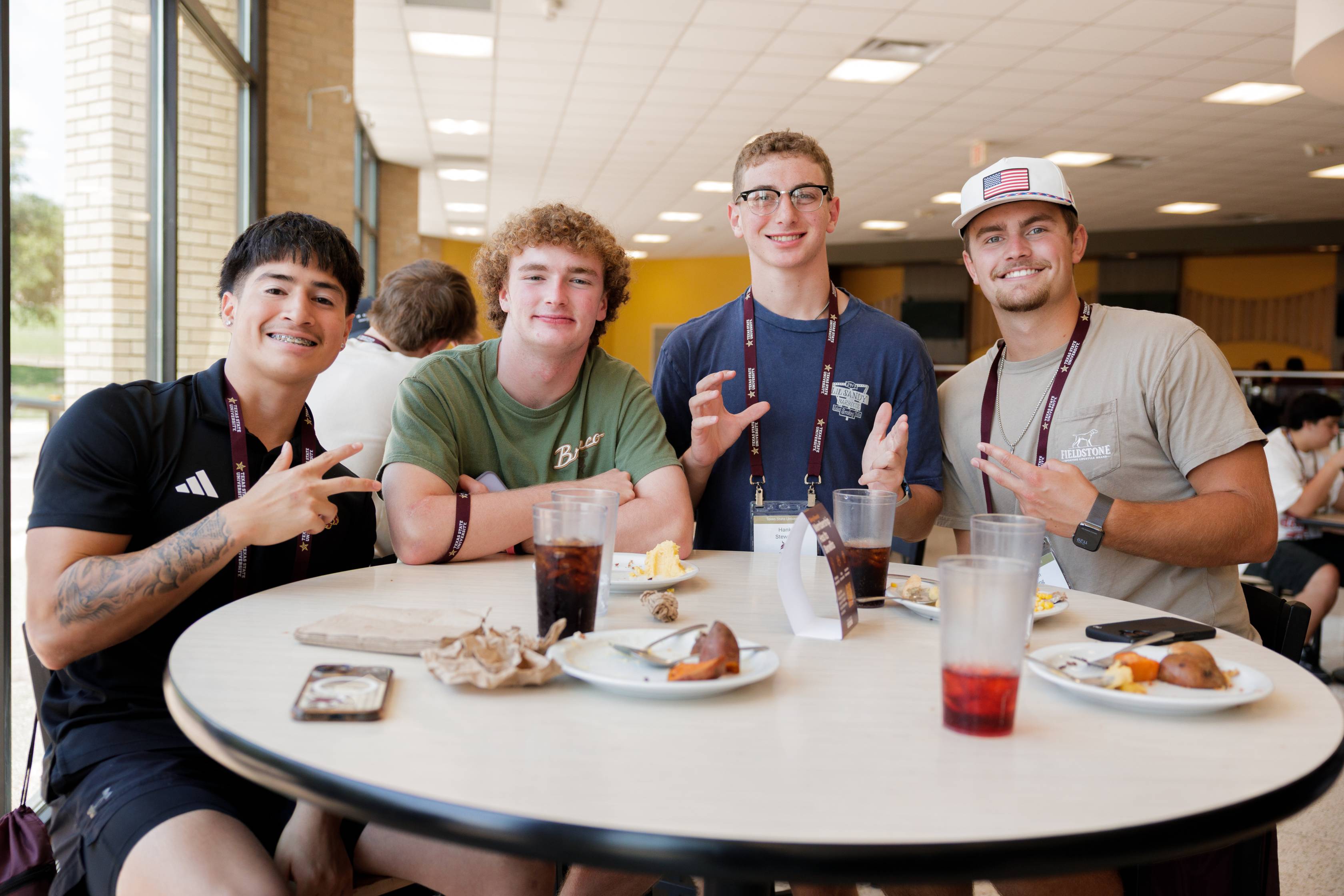 Group of male students at Riverbend at Harris Dining Hall