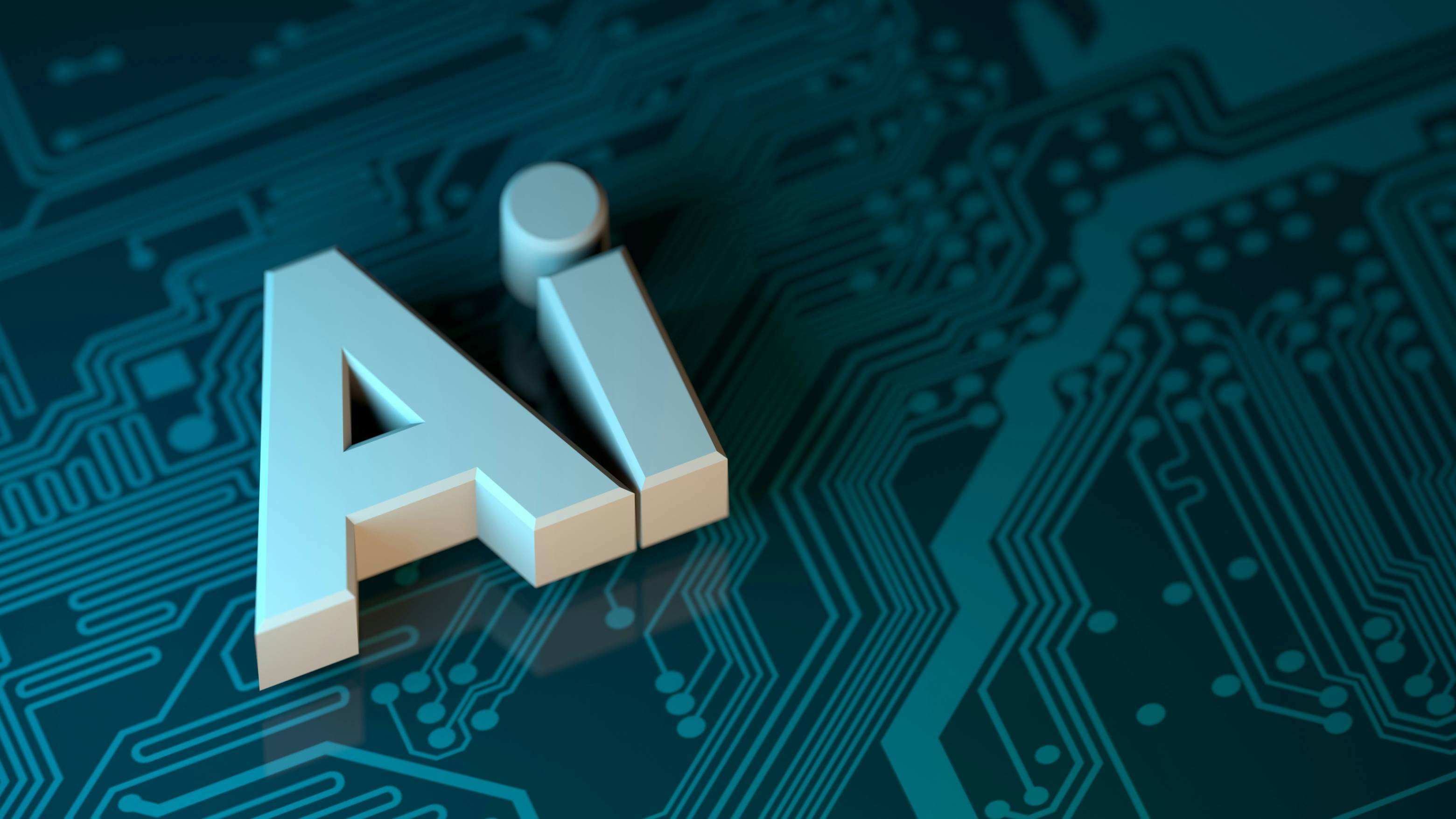 Letters A and I on top of a circuit board. 