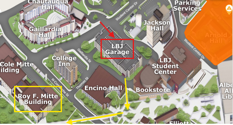LBJ garage map to RFM building