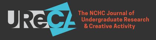 colored smoke background with the words the NCHC journal of undergraduate research and creative activity in orange. then the logo for the journal to the left which us the letters U-R-E-C-A with geometric shapes