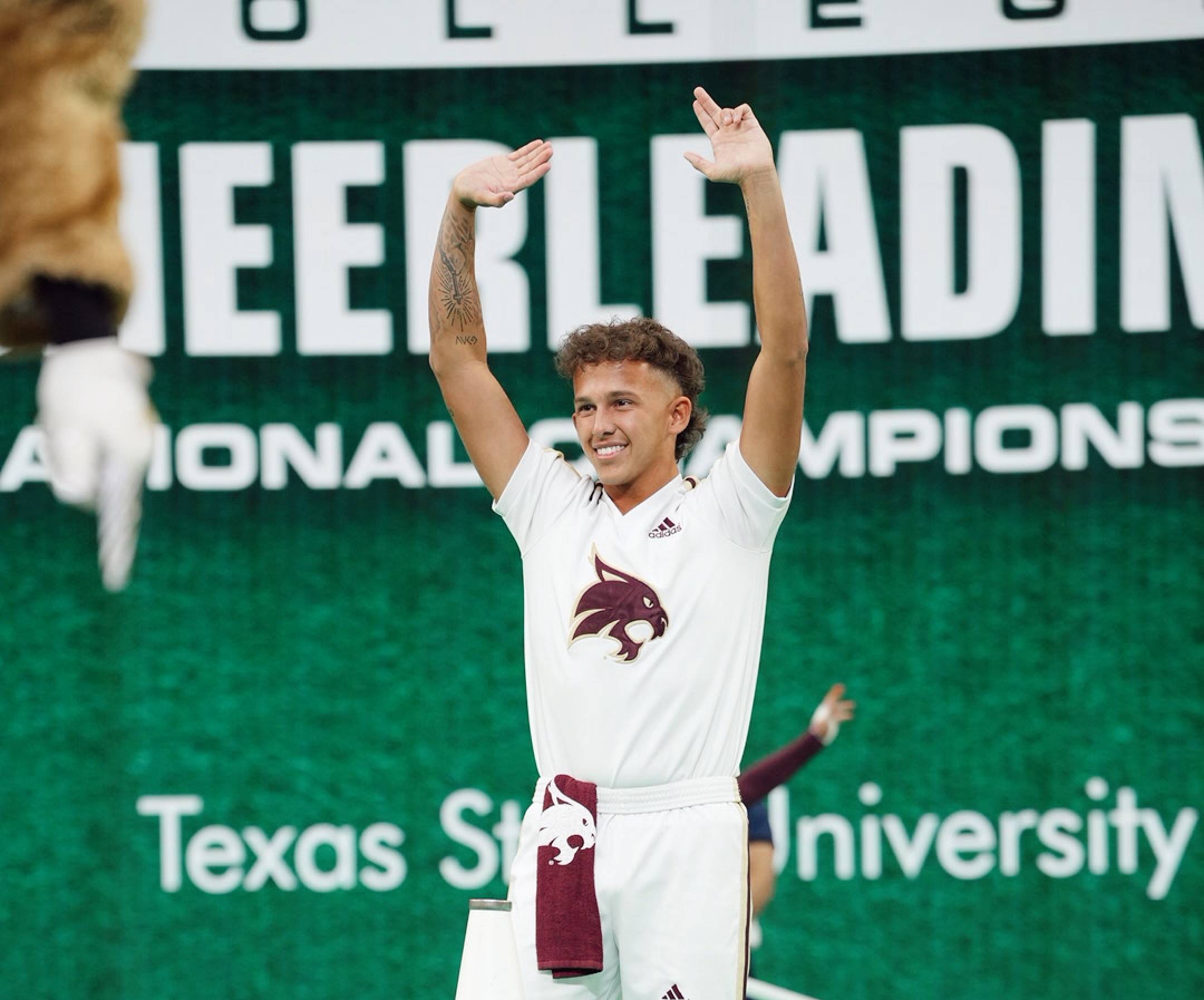 garrett bags standing in bobcat stadium