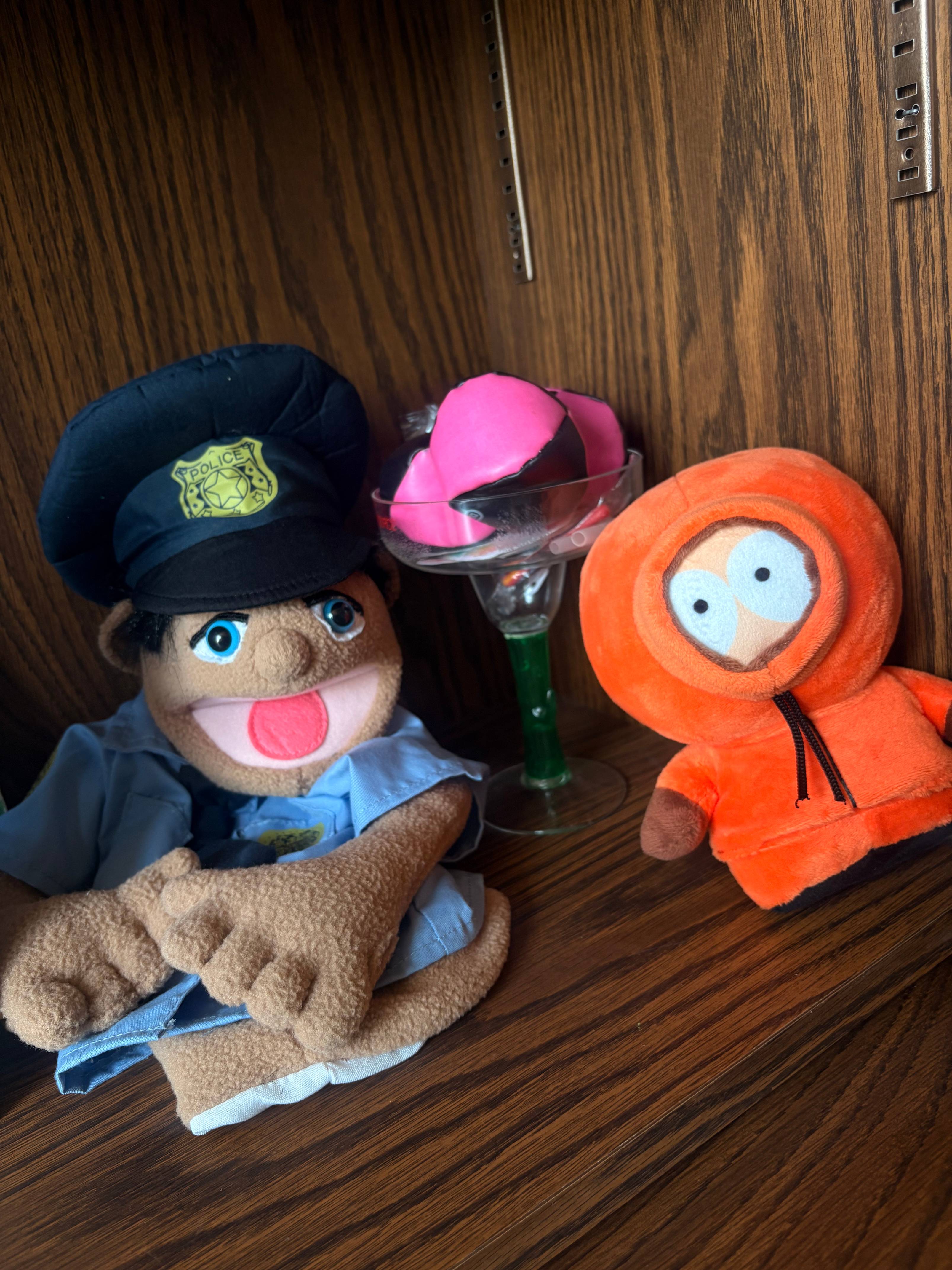 Puppets and props from James's office reflect her unconventional approach to teaching storytelling. 