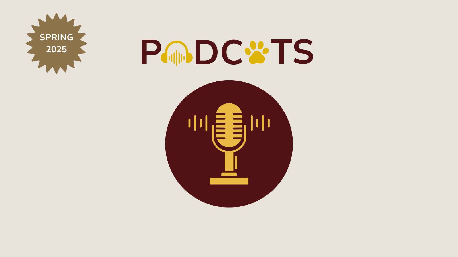 PodCats logo and a microphone icon