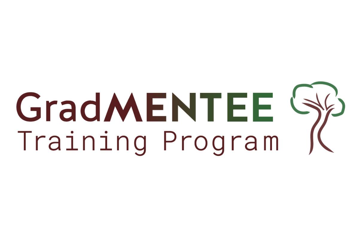 A logo that says "GradMENTEE Training Program" with a sketch of a tree with the roots as pathways next to it.