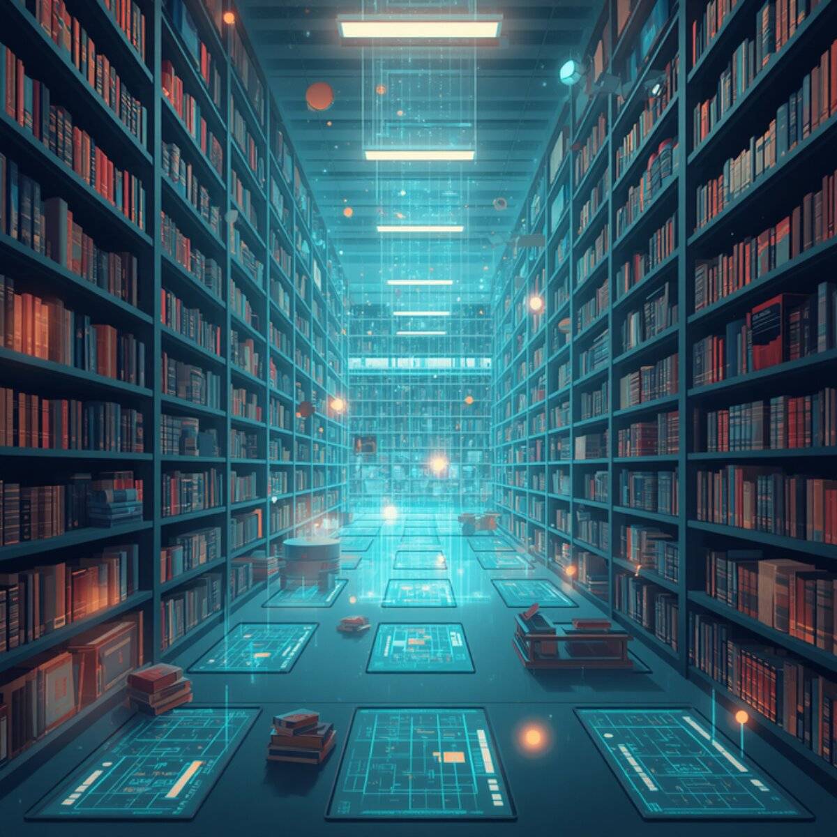 futuristic illustration of a library