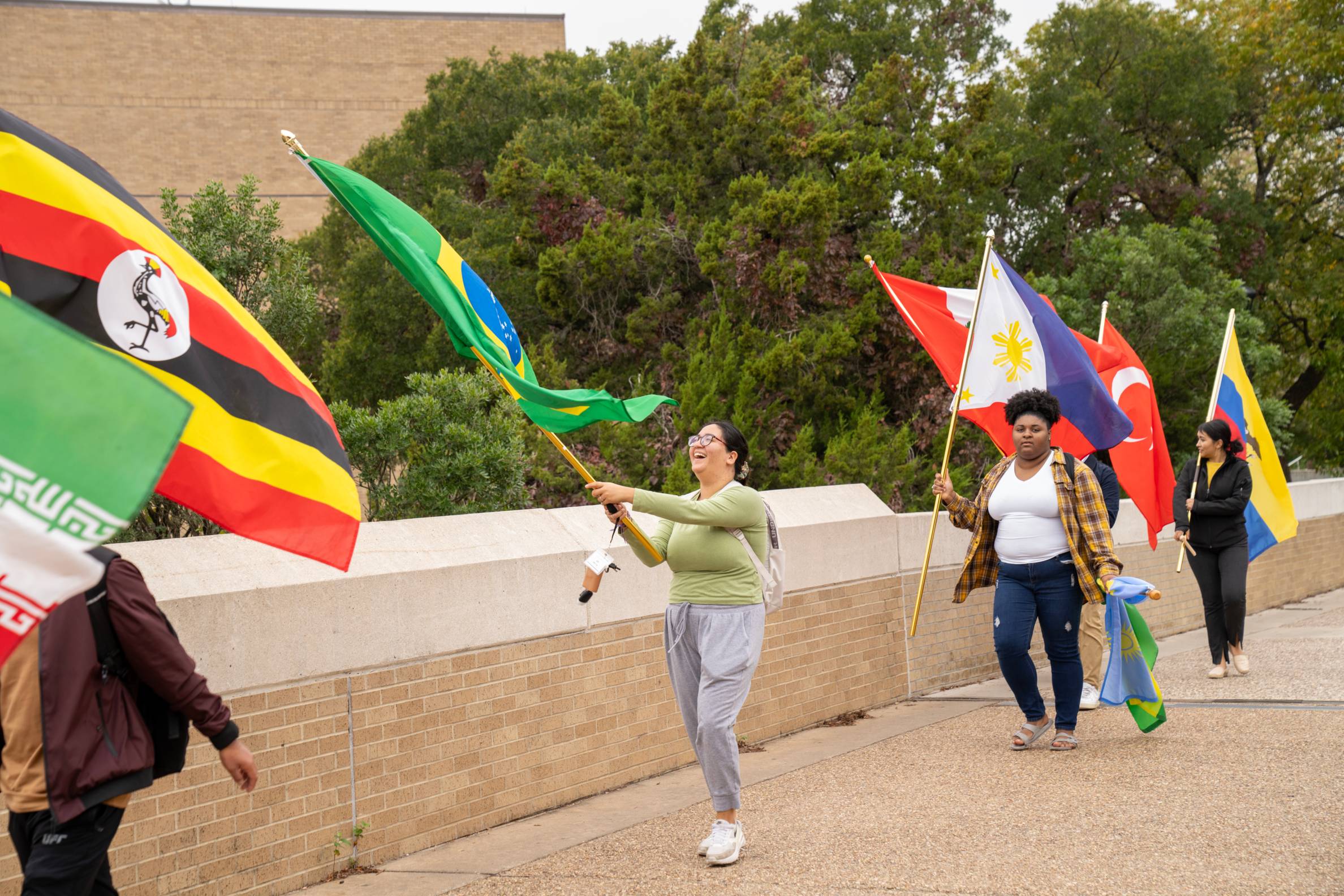 flag parade on campus