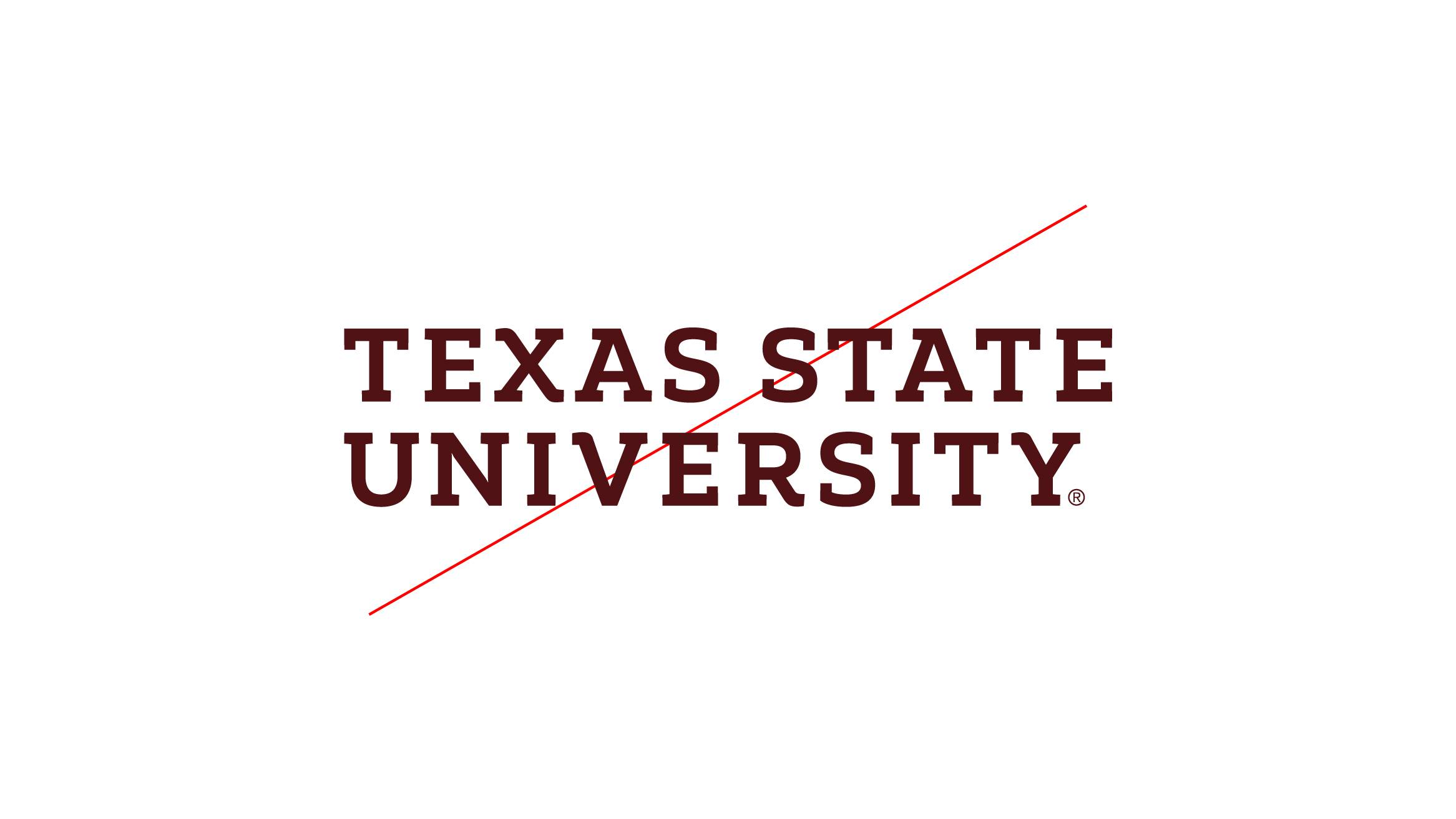 The Texas State University wordmark with the star removed 