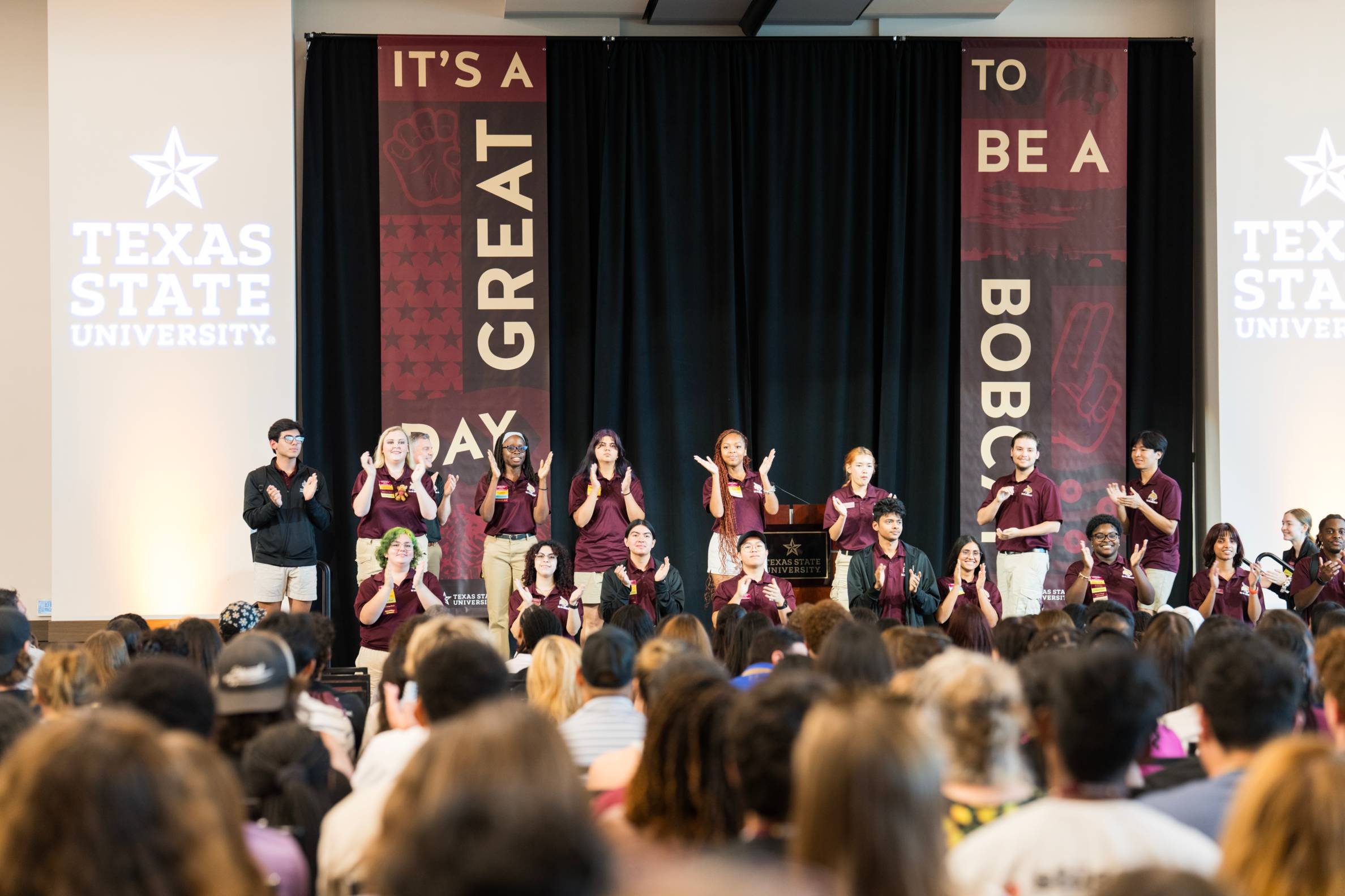 Orientation leaders on stage at NSO