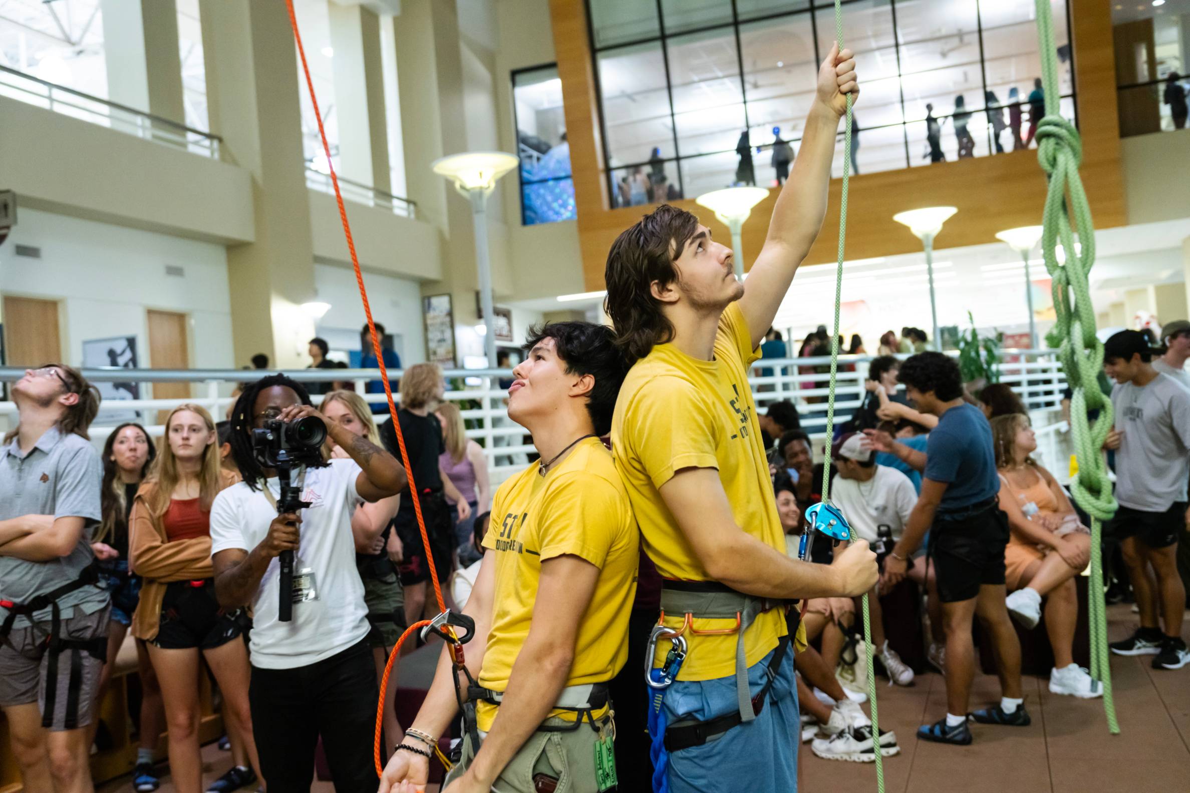 Students on a climbing wall 
