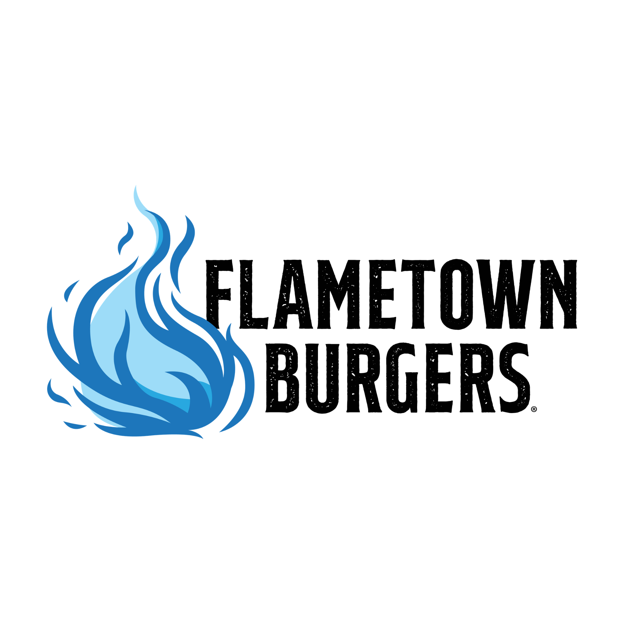 A logo depicting "Flametown Burgers" 