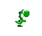 A very pixellated Yoshi eating a Goomba