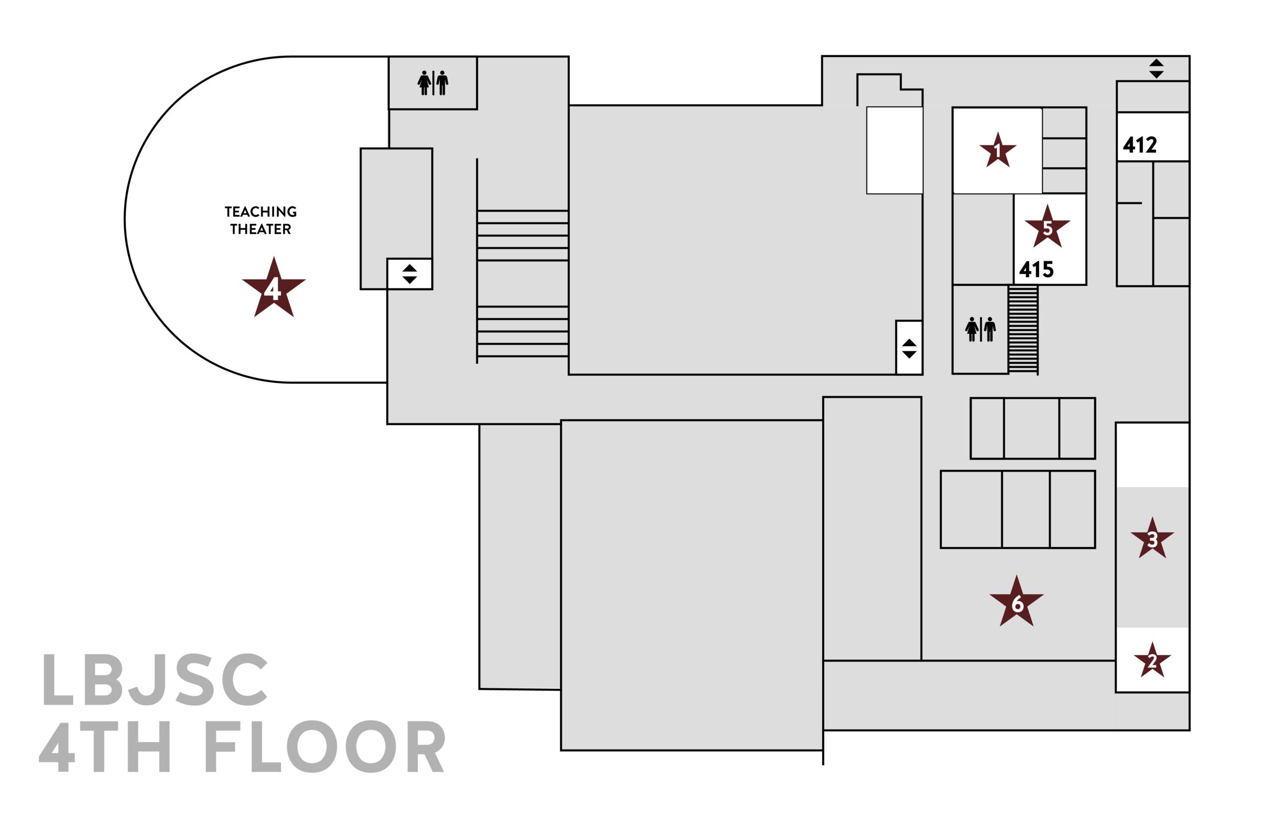 a map of the 4th floor of LBJSC