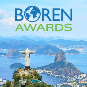 Christ the Redeemer statue in Brazil with "Boren Awards" as caption