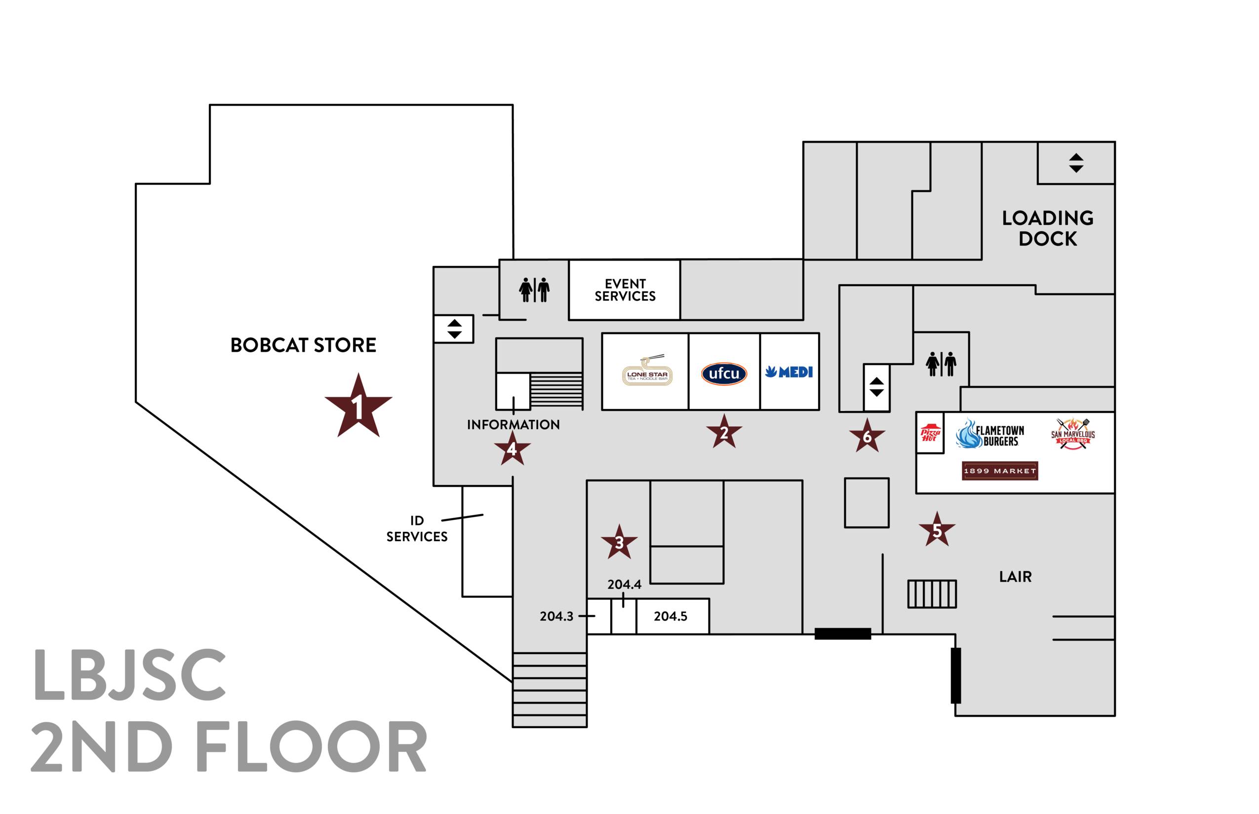 map of lbjsc 2nd floor