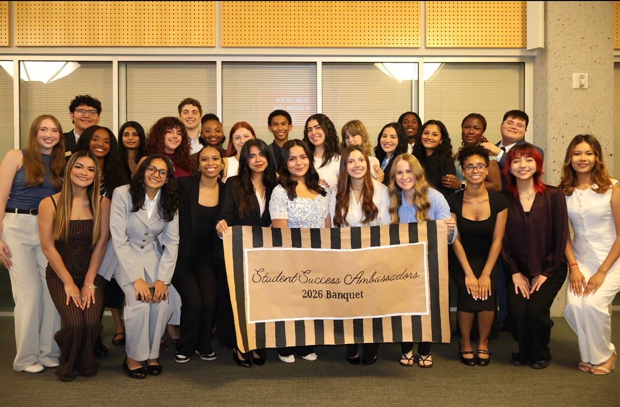 Students with banner