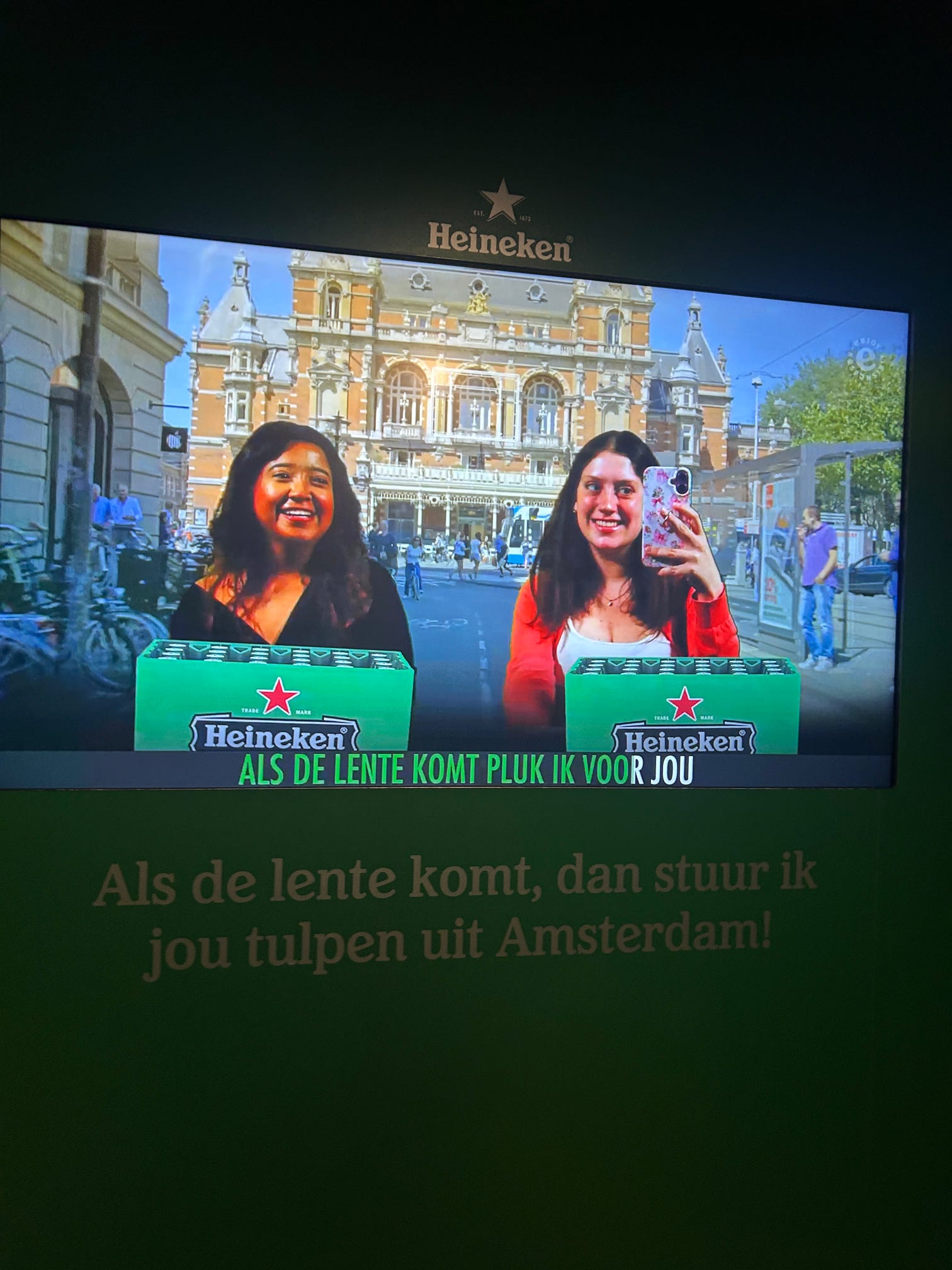 Two Texas State students pose at Heineken Experience - Amsterdam