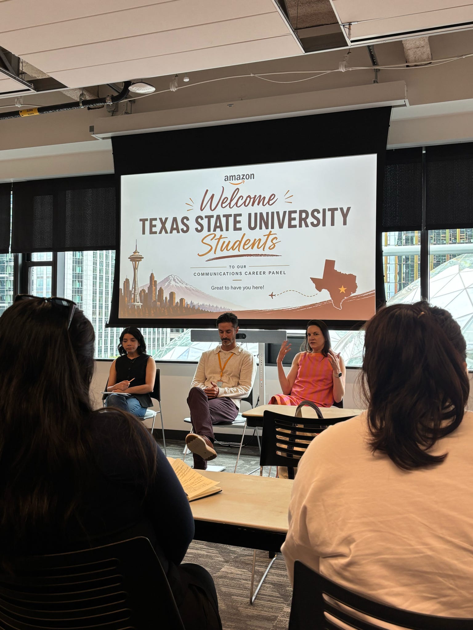 a group of texas state students and staff members at Amazon - Seattle, Washington