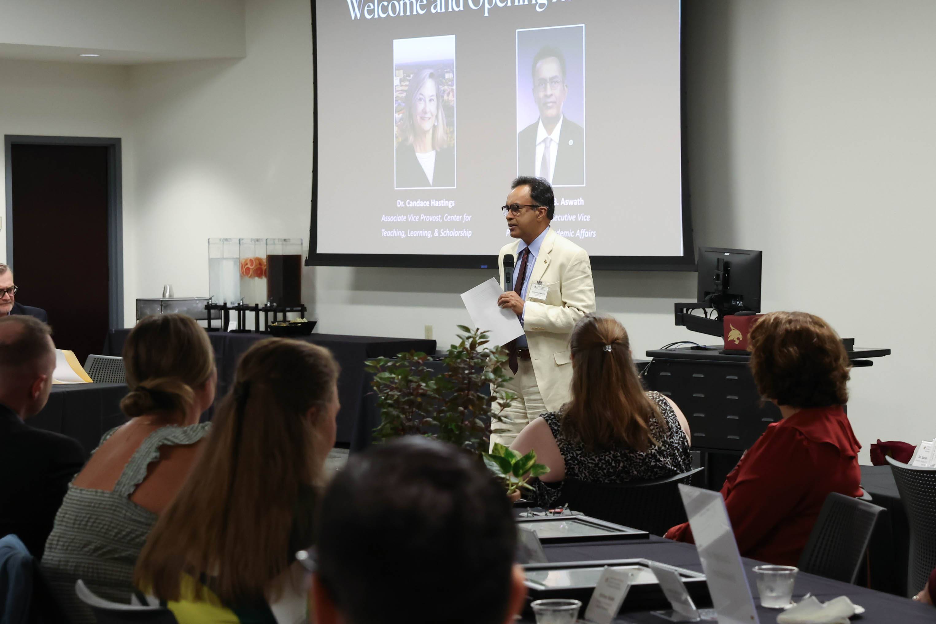 Dr. Pranesh Aswath, Provost and Executive VP, delivering remarks at the ACUE Pinning Ceremony