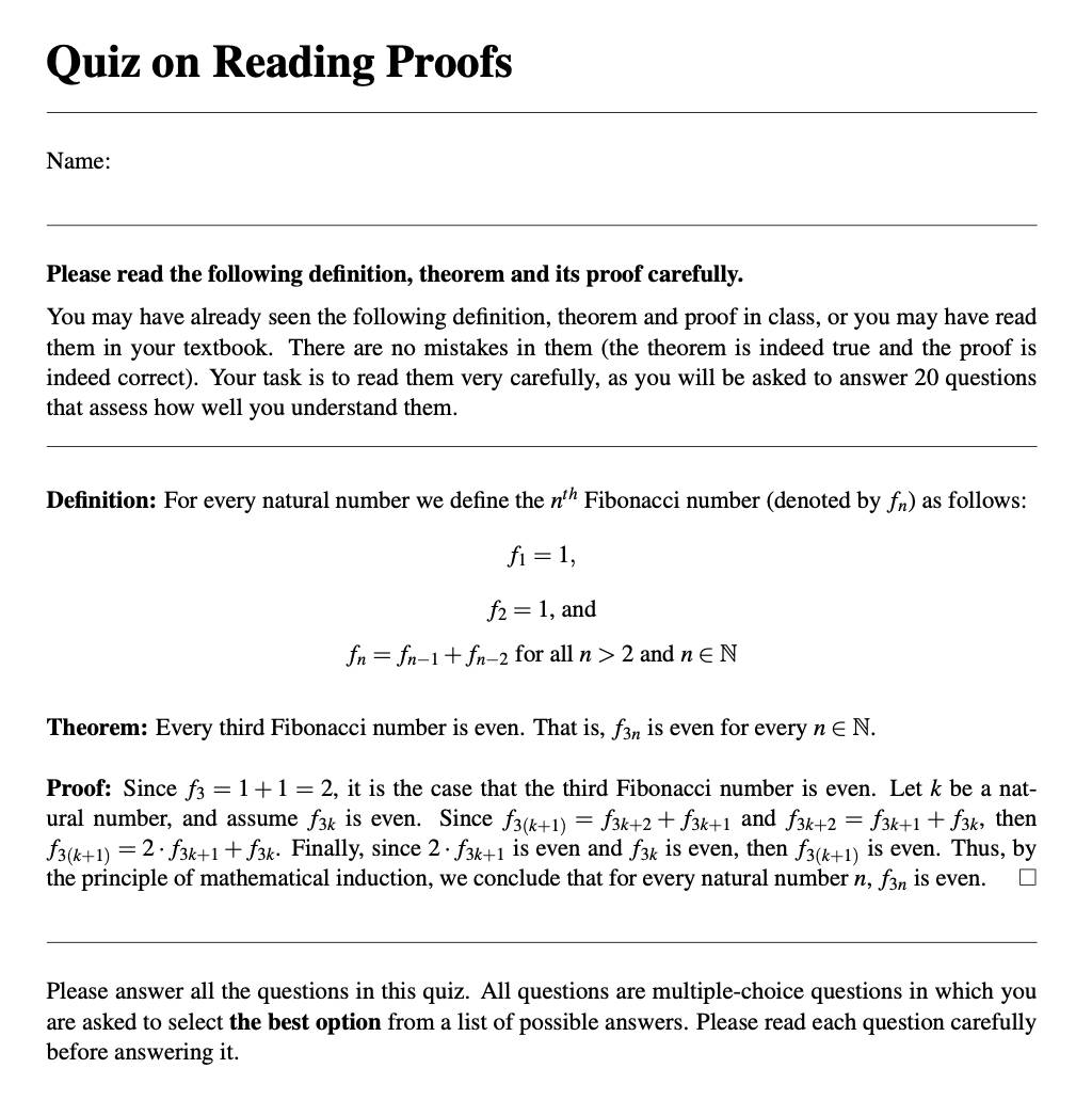 First page of one of the ITP proof comprehension tests