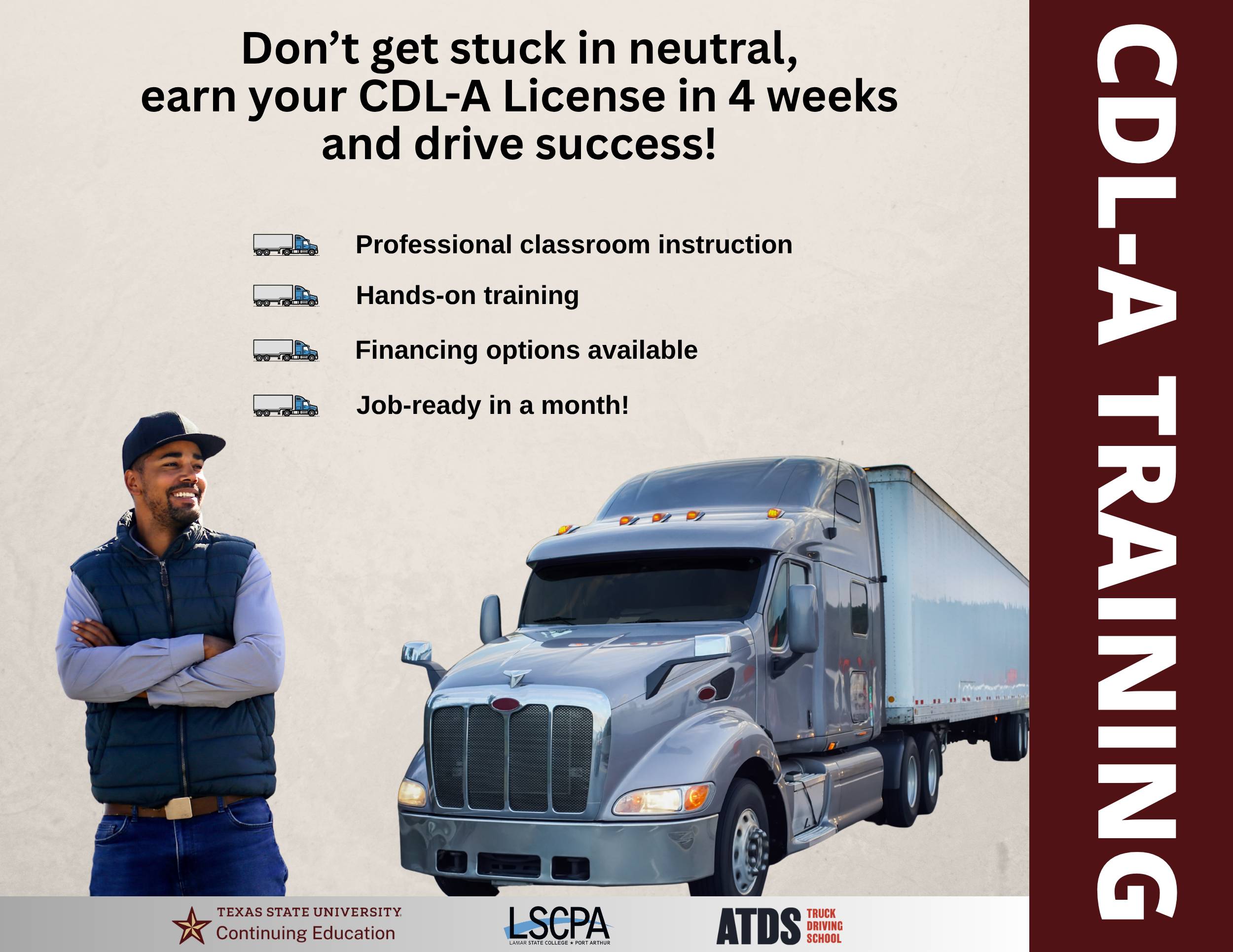 a man in vest and hat standing in front of a semi-truck