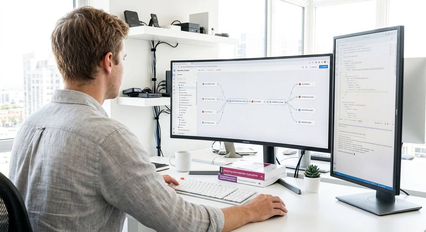 data and systems engineer working at a computer