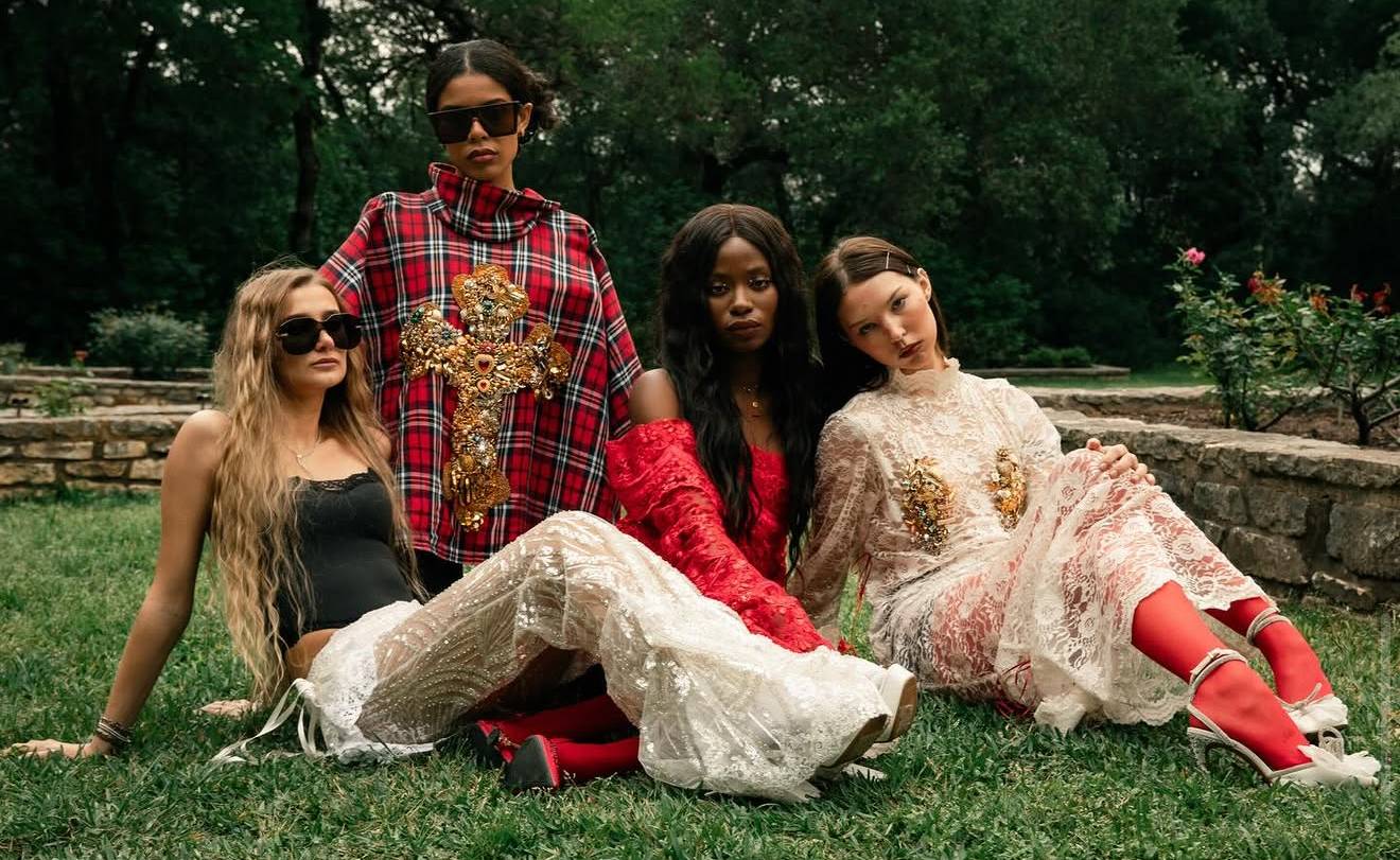 models posing for a student designer's photoshoot