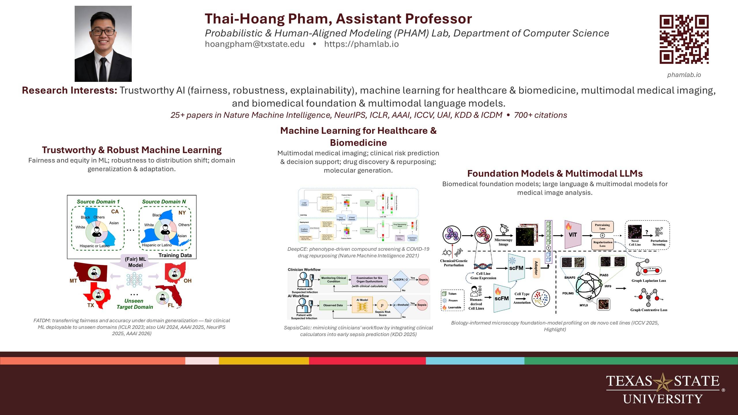 Research card for Thai-Hoang Pham highlighting interest in Trustworthy AI and ML for healthcare
