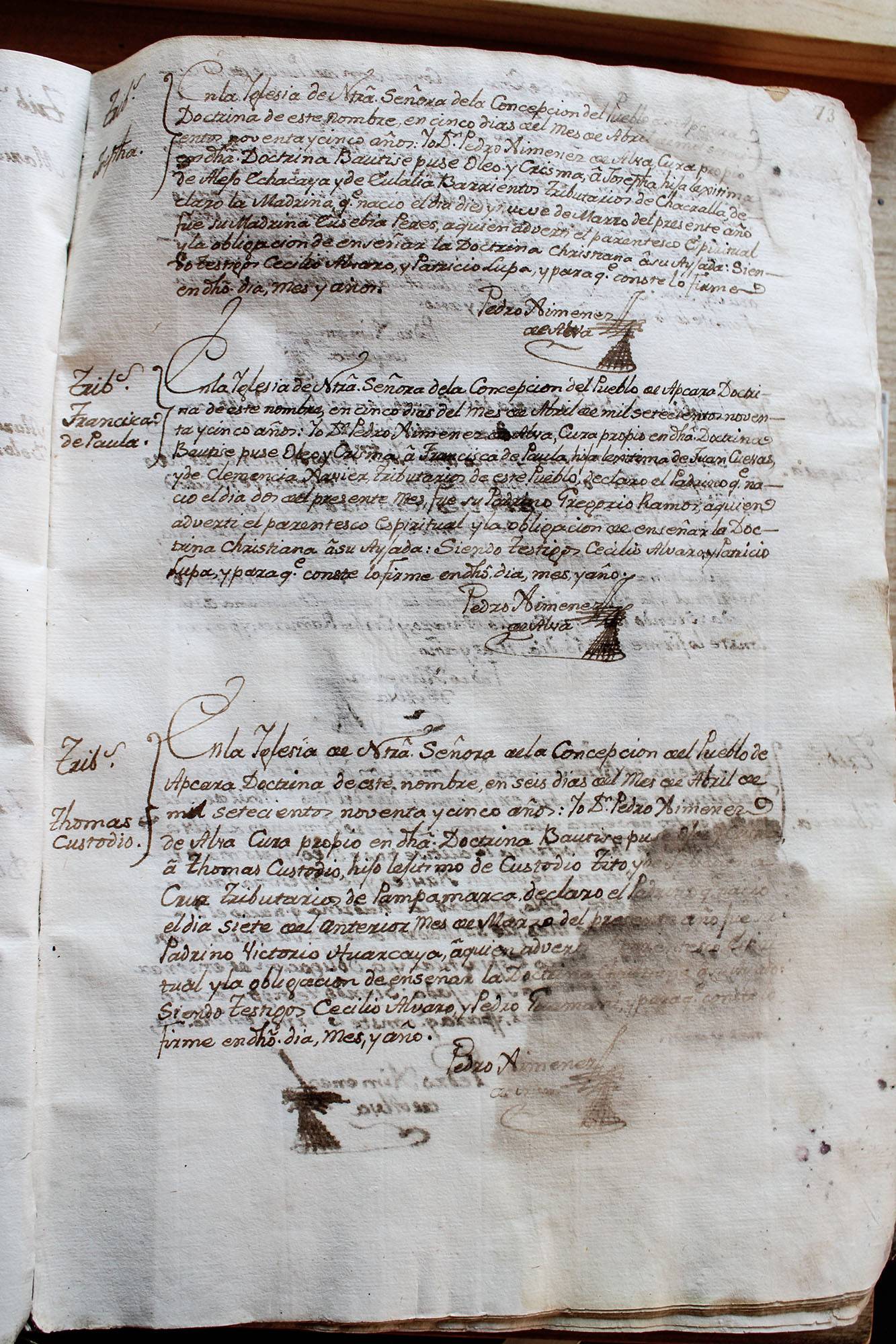 A hand written, stained piece of paper from the 18th century.