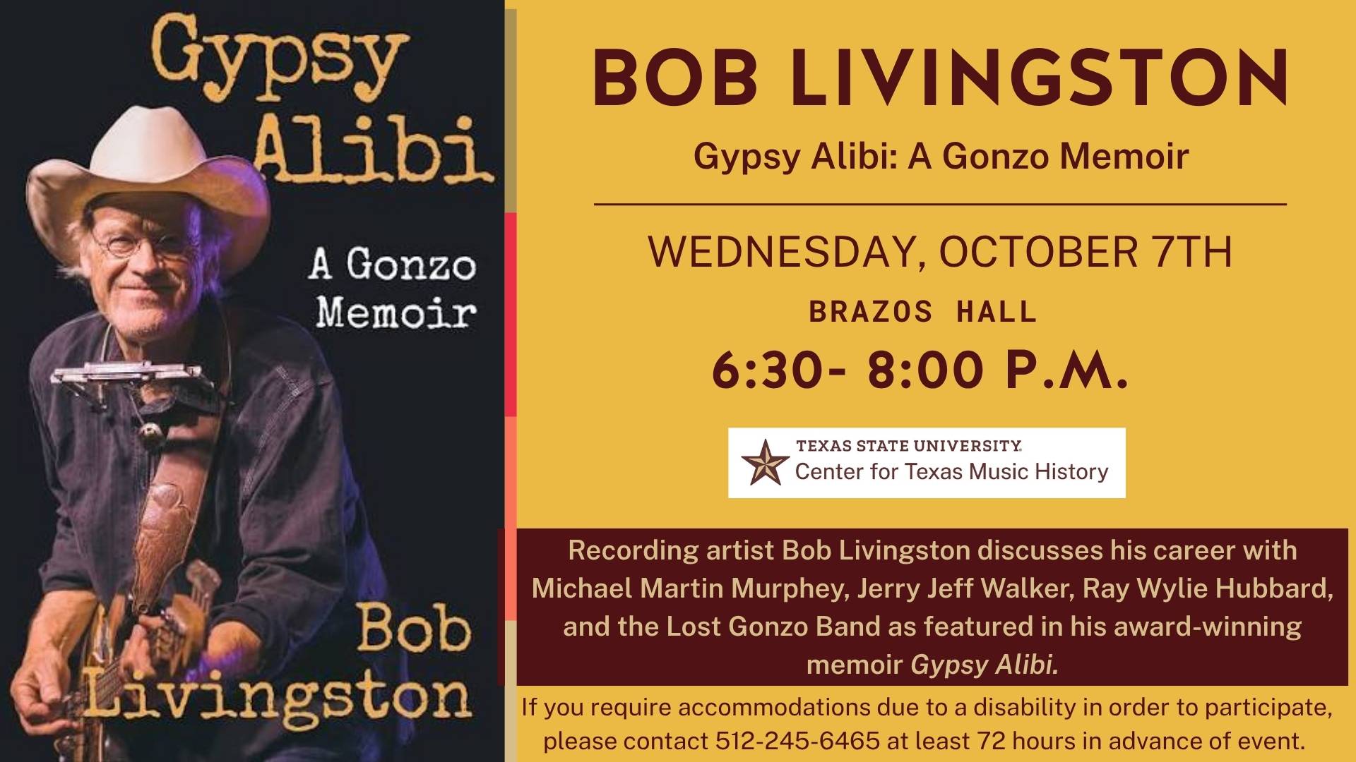 Bob Livingston playing a bass guitar on the cover of his book, Gypsy Alibi: A Gonzo Memoir