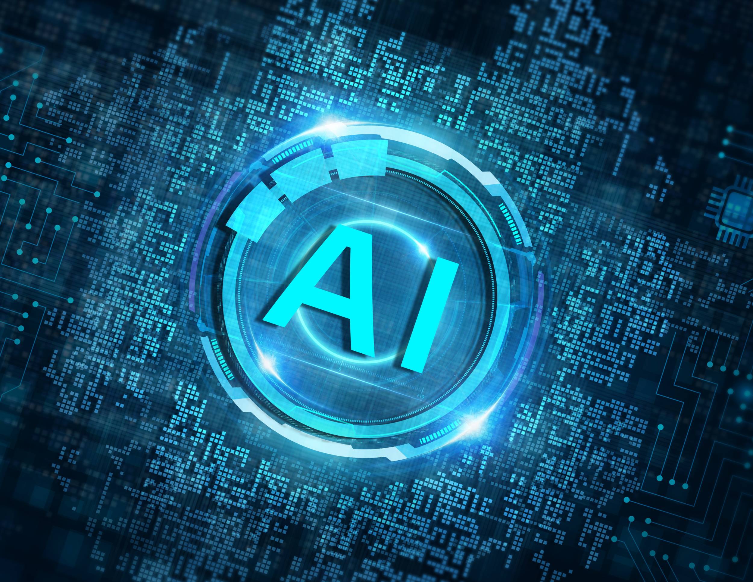 circuit board with blue and white lines