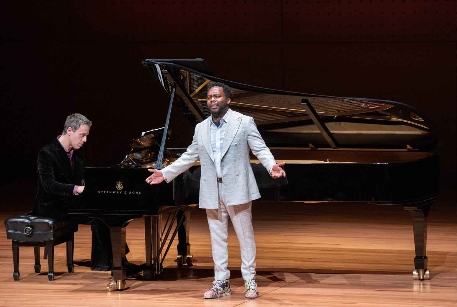 TXST pianist Paul Sánchez and Will Liverman performing in Alice Tully Hall at the Lincoln Center.