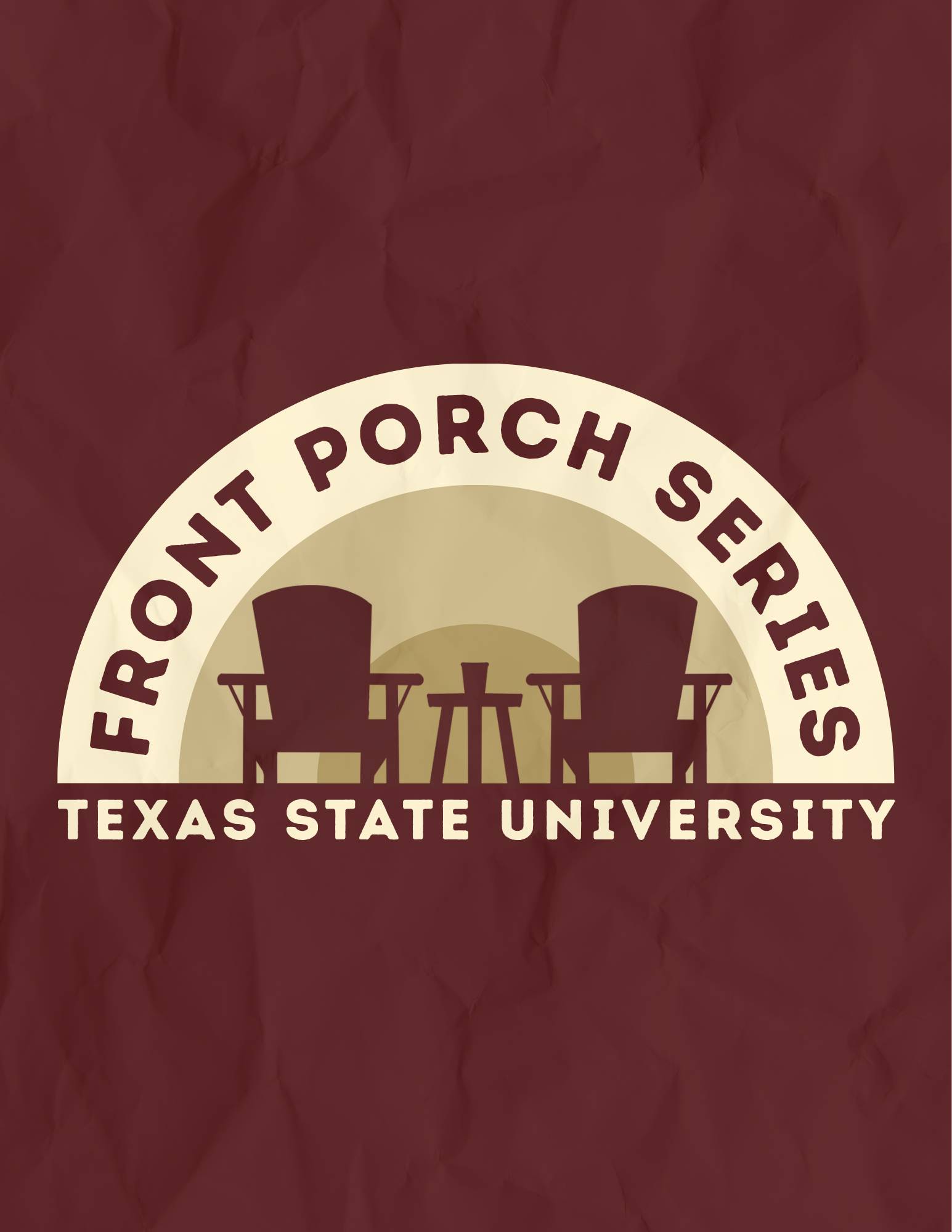 Flyer for the Event Series, porch swing on maroon and gold background