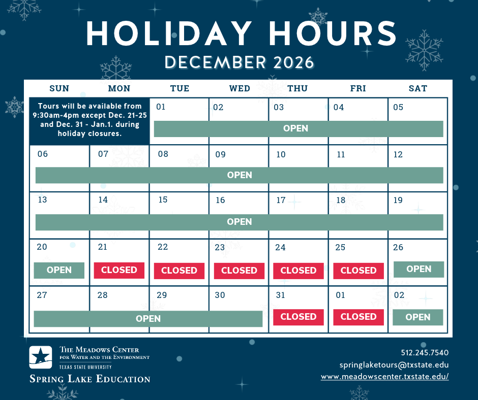 Calendar of holiday hours for December 2026