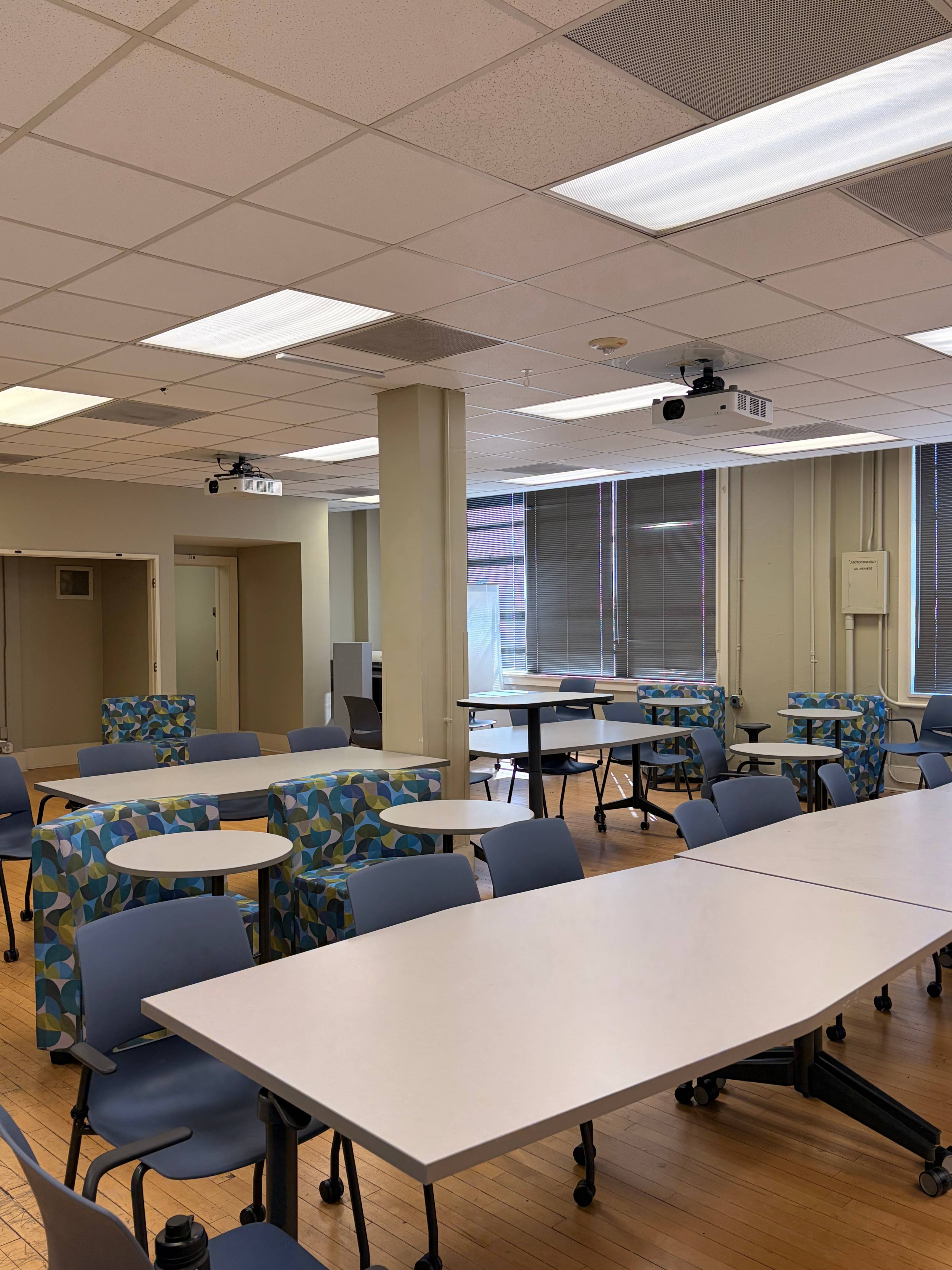 Classroom with tables and chairs