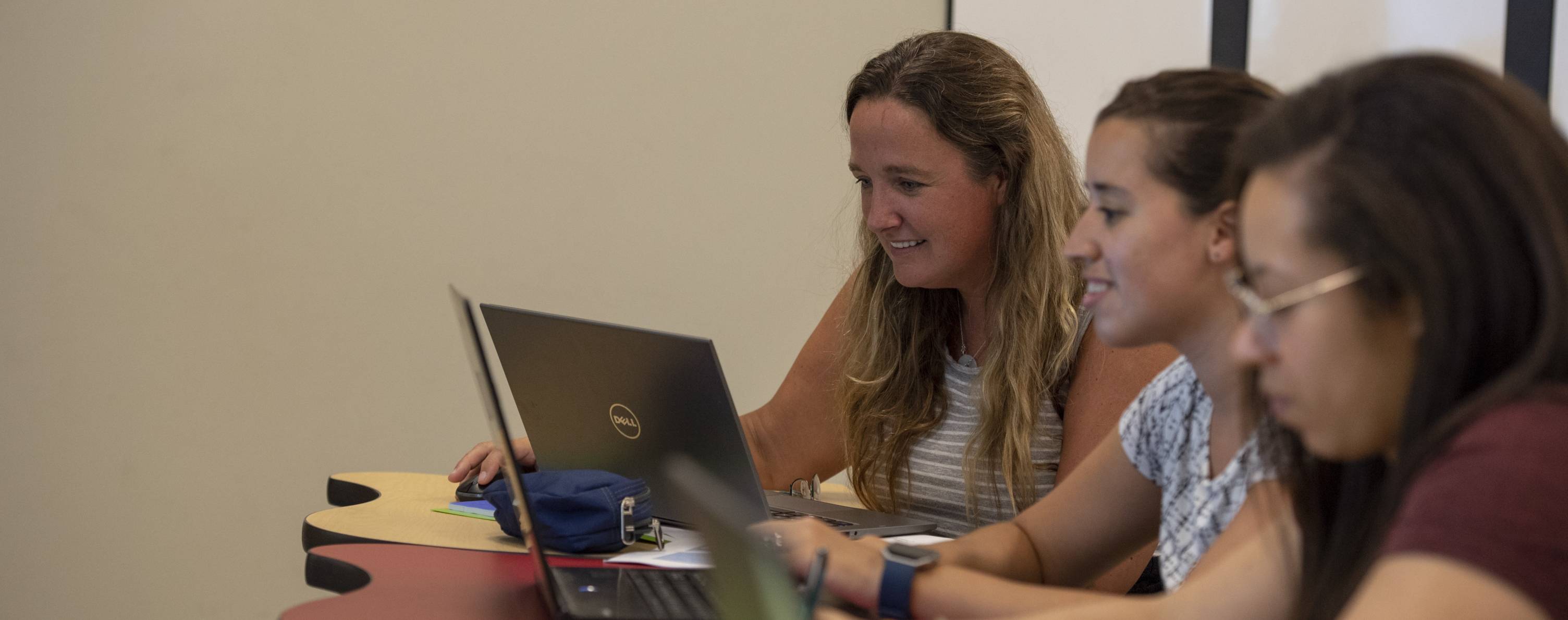 A teacher using a computer