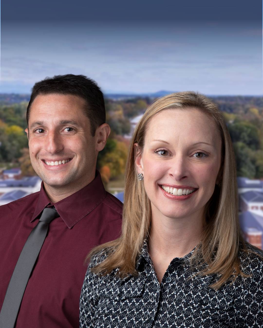 Headshots of Dr. Ciullo and Dr. Collins behind the University of Virginia.